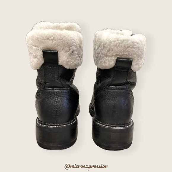 $399 Frye Samantha Black Real Leather Lace Up Shearling Fur Hiking Ankle Boot - Picture 12 of 16